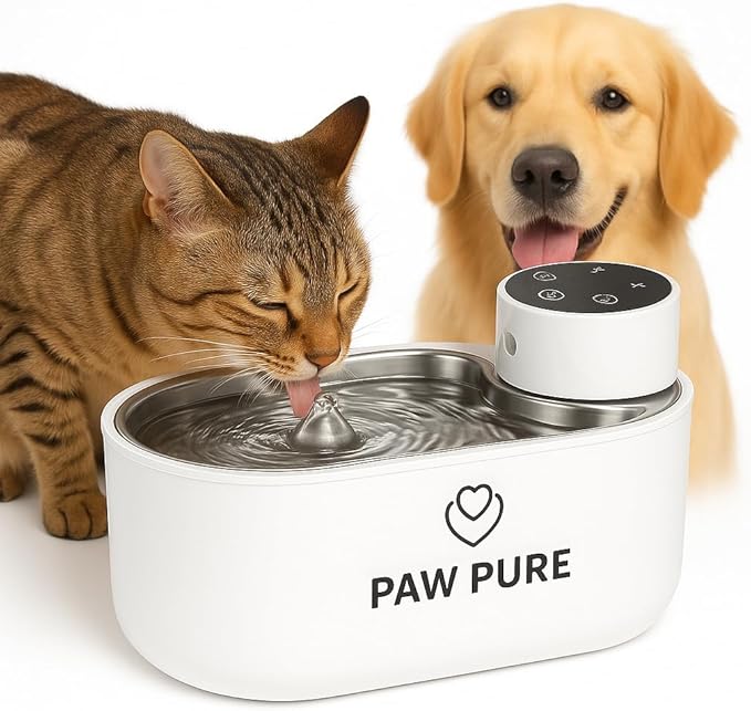 PawPure Wireless Cat Water Fountain, 3L Stainless Steel, 4800mAh Battery, Ultra-Quiet <20dB Pump, Motion Sensor & 3 Flow Modes, BPA-Free, Easy Clean Pet Fountain for Cats & Dogs
