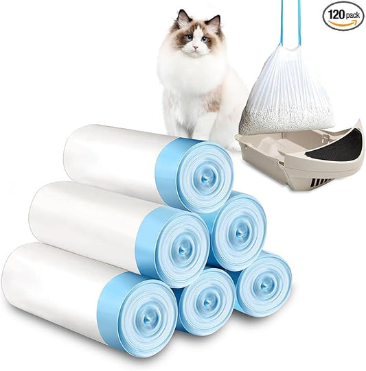 Cat Litter Waste Bags Liners,120 Count Compatible with Litter Box Robot 3&4,Heavy Duty Self Cleaning Automatic Litter Box Bags,25.2" x 15.7"