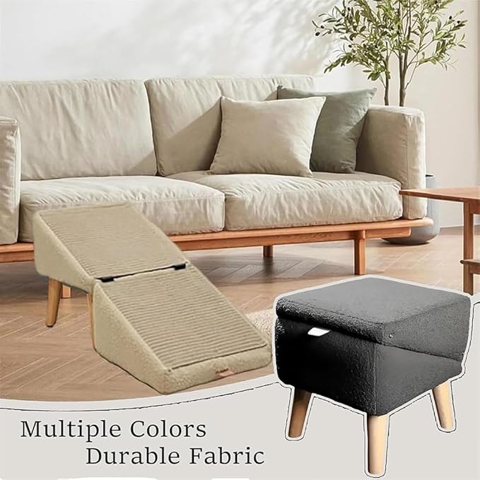 Split Ottoman Dog Ramp, 2-in-1 Lightweight Folding Stairs and Ottomans, Bed Couch & Car Ramps with Durable Non-Slip Waterproof Fabric Cover for Dogs Cats Or Pets Footrest