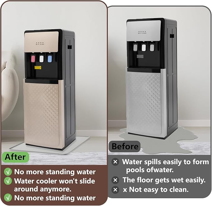 Waterproof Silicone Mat with Raised Edges 24x16 Inch, Water Cooler Mat & Countertop Protector for Hardwood Floors, Non-Slip Kitchen Appliance Pad for Pets Cats Dogs Feeding Bowls, Easy to Clean (Gray）