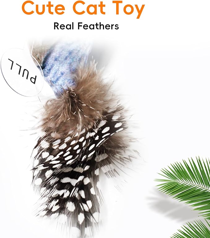 Natural Catnip Cat Toys Attract Cats to Play to Satisfy Cat's Natural Hunting Instintion Interactive Cat Toy with Lifelike Chirp Sound Box Kitten Toy Real Feather Birds Cats Toy (Red Bird)