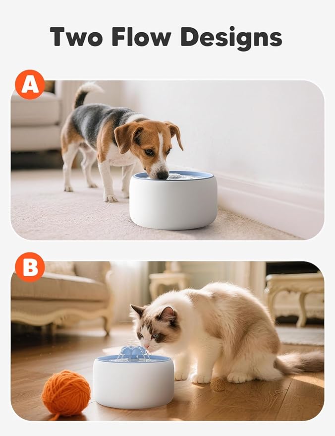 WOPET Ceramic Cat Water Fountain W03 Lite，3L/101oz Ceramic Pet Fountain，Automatic Water Fountain for Cats & Dogs, Fashion Cat Fountain with Ultra-Quiet Pump and Filter & Sponge White Blue