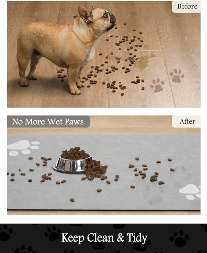 Pet Feeding Mat-Absorbent Dog Mat for Food and Water Bowl-No Stains Quick Dry Water Dispenser Mat-Dog Accessories Pet Supplies-Bowl for Messy Drinkers（LIGHTGREY,23"x34"