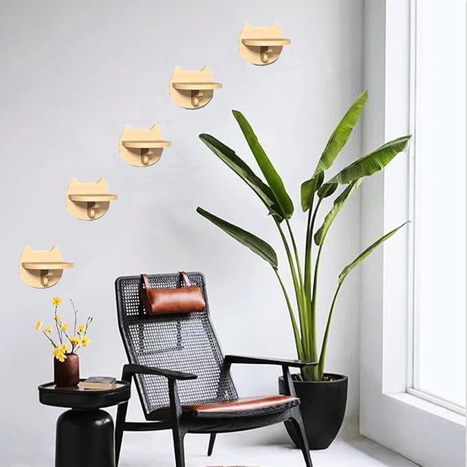 SHENGOCASE 6.7" x 7.5" Solid Wood Wall Mounted Cat Steps, Cat Wall Furniture Shelves Stairs Perch