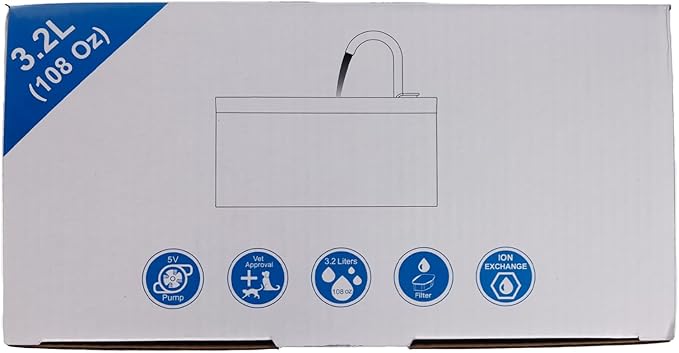Cat Water Fountain: 108oz/3.2L Cat Fountain Super Silent Pet Water Fountain - Water Fountains for Cats Indoor - Faucet Cat Fountain- Suitable for Cats and Dogs - with 6 Filters & 3 Sponges