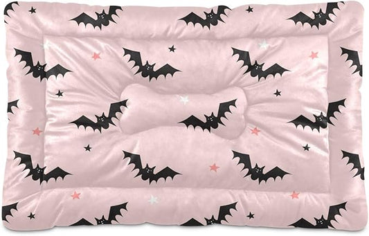Halloween Bats Pink Pet Bed Cute Dog Bed Mat Absorbing Non Slip Pad Pet Sleeping Mat for Small, Medium, and Large Dogs Puppy Cat 24 in x 18 in
