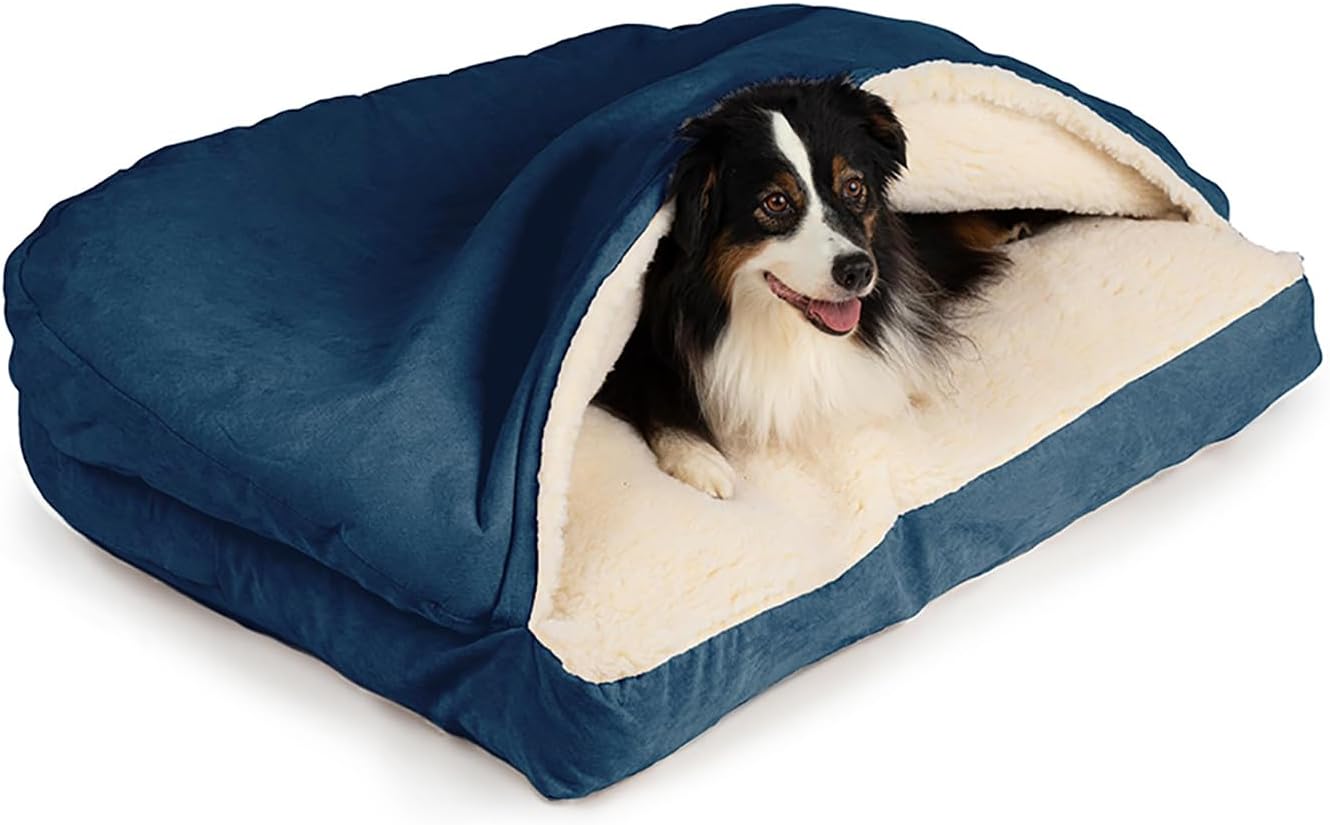 Snoozer Pet Products Luxury Rectangle Cozy Cave Dog Bed with Microsuede, Large, Sapphire