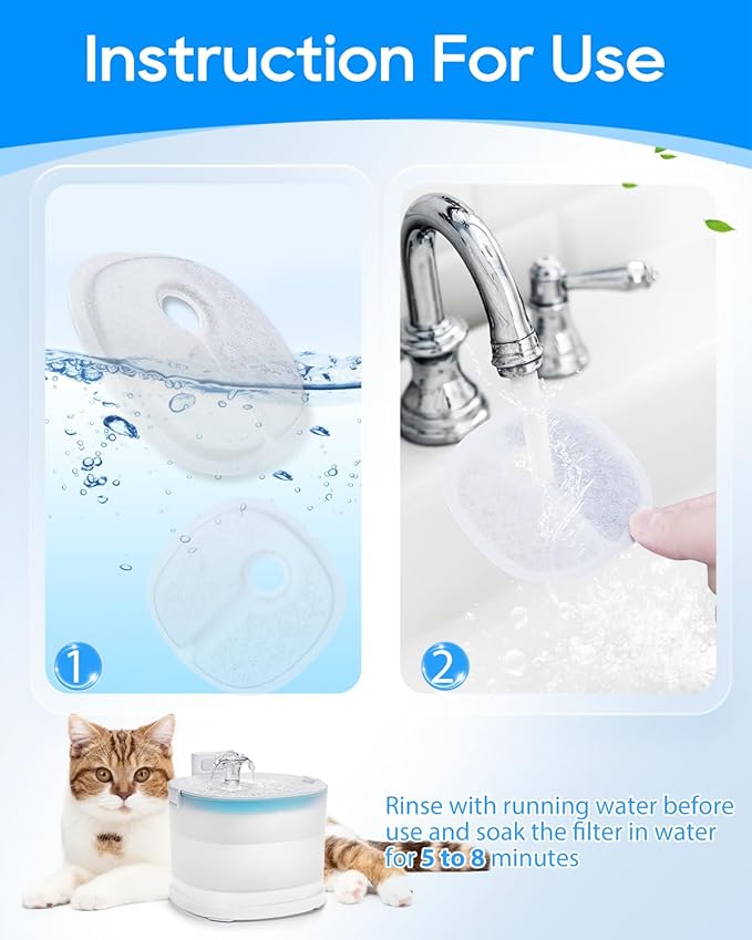Cat Fountain Filter Replacement, Compatible with 2L/67oz E1 and E1+ Automatic Cat Water Dispenser, Cat Water Fountain Filters, Pet Fountain Filters Replacement Multilayer Filter, 12Pack