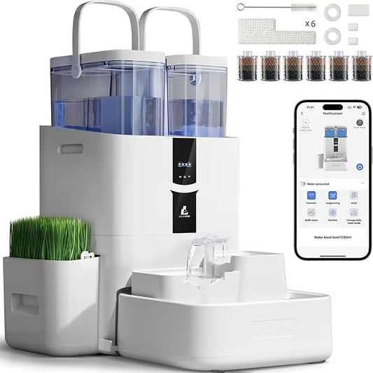 Automatic Cat Water Fountain 10L/338oz Self Filling and Cleaning, Pet Water Dispenser with Filter System for Dogs, 5G Wi-Fi Smart Bowl Wastewater Separation & No Slimy with Quiet Pumps