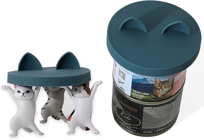 OHMO - 2 Pack Cat Food Can Lids, Small (3 oz) Silicone Can Covers for Pet Food Cans 2.5 oz Cat Food Cans, Dark Blue