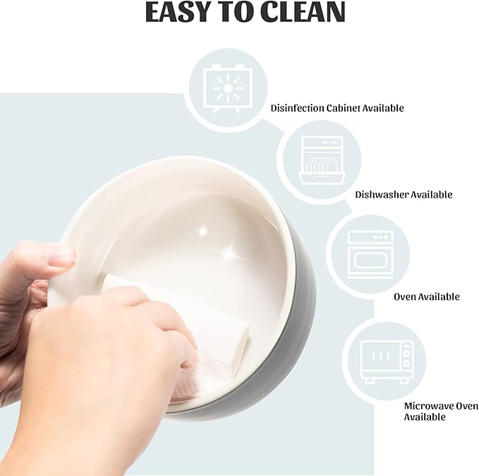 SPUNKYJUNKY 28.7OZ Ceramic Dog and Cat Bowl, Modern Cute Weighted Food Water Bowl for Replacement White-Grey (1 Pack)