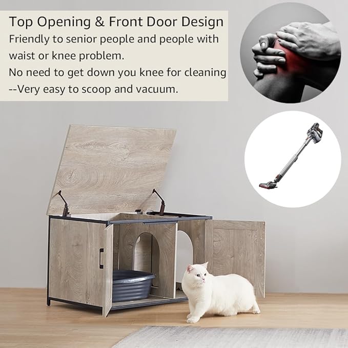 unipaws Top Opening Cat Litter Box Enclosure, Flip Top XL Extra Large Cat Box Furniture, Friendly to Elderly People, High Jumbo Automatic Litter Box Cover Hidden for Large Cat