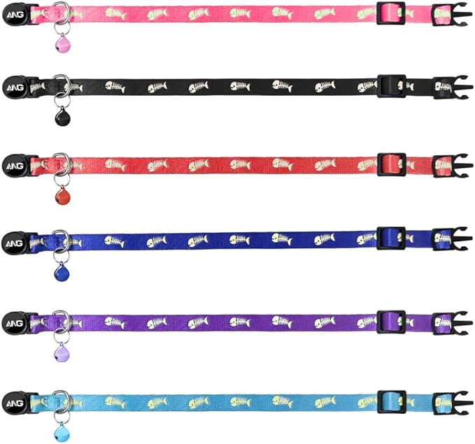 Personalized Breakaway Cat Collars Glow-in-The-Dark with ID Tag, Bell - Safety Quick - Release, Customizable for Female Male Kittens & Cats (Blue)
