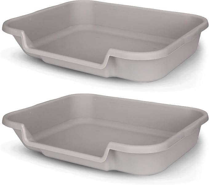KittyGoHere Senior Cat Litter Box 2 Pack, Large Misty Gray Low Entrance Kitty Litter Box, Sized for Cats Comfort, Perfect for Senior and Arthritic Cats, Made in USA