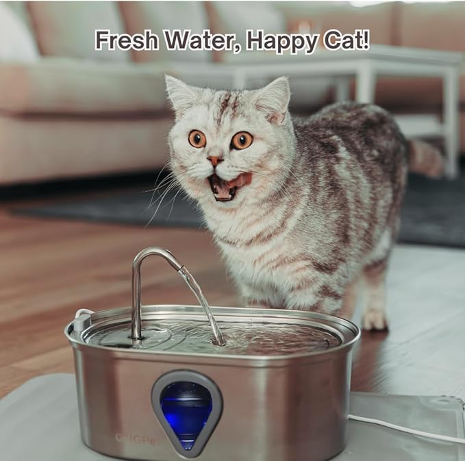 Stainless Steel Cat Water Fountain – 3.5L/118oz Automatic Pet Water Dispenser with LED Light, Quiet Pump