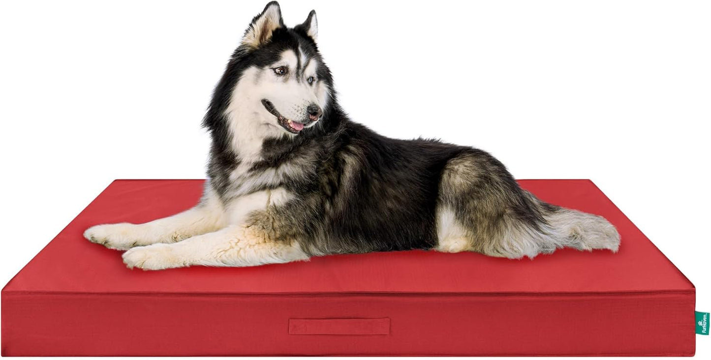 FurHaven Cooling Dog Bed – XXL Foam Mattress for Joint Pain Relief, Waterproof Liner, Removable Washable Cover, Durable for Outdoor Use, Deluxe Grid Indoor/Outdoor Bed – Red, Jumbo Plus