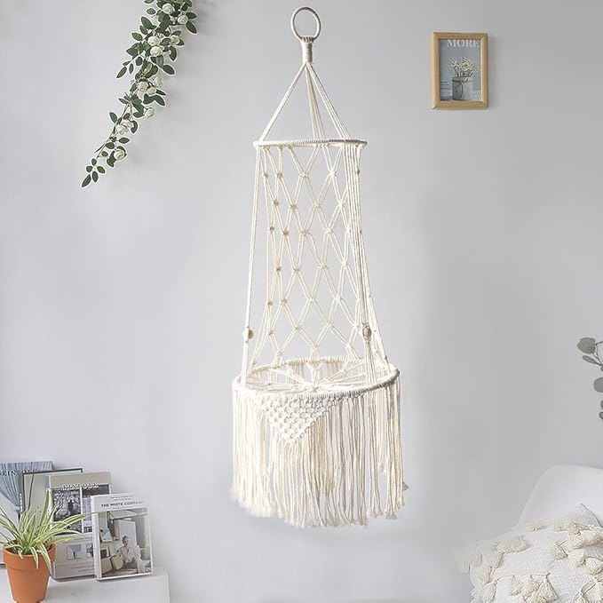 Macrame Hanging Cat Hammock Bed Handwoven Hanging Boho Cat Bed with Hanging Kit for Indoor Outdoor Home Decor Boho Cats Perch Bed for Sleeping Playing Climbing and Lounging for Cats Up to 11 lbs 01