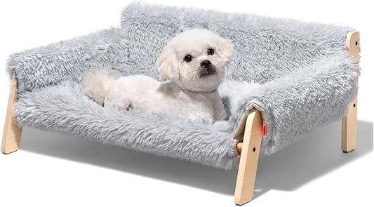 MEWOOFUN Cat Couch Bed, Pet Sofa for Indoor Cats Wooden Indoor Elevated Cat Beds with Removable Mattress Cover Suitable for Kitty, Puppy or Small Animal (Grey, Large)