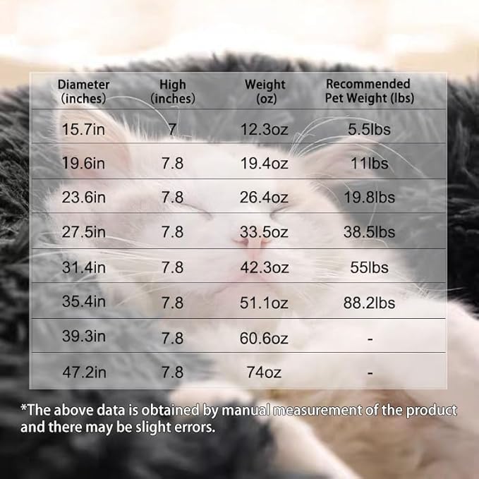 Cat Beds for Indoor Cats, Dog Bed, Cat Bed, Machine Washable, Fluffy Round Pet Bed Non-Slip, Autumn and Winter Warmth, Cuddler Cushion Self Warming (Black, 24 inch)