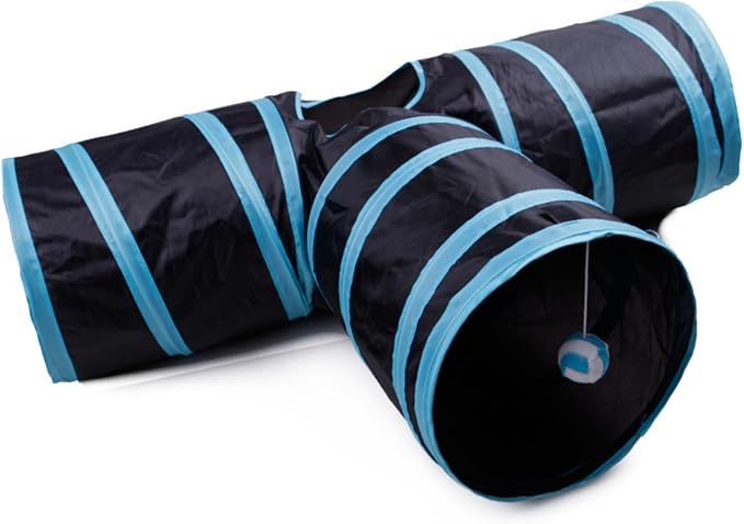 Foldable Cat Tunnels With Toy Ball - Indoor Play Tube for Large Cats, Kittens, and Rabbits (3 Way)