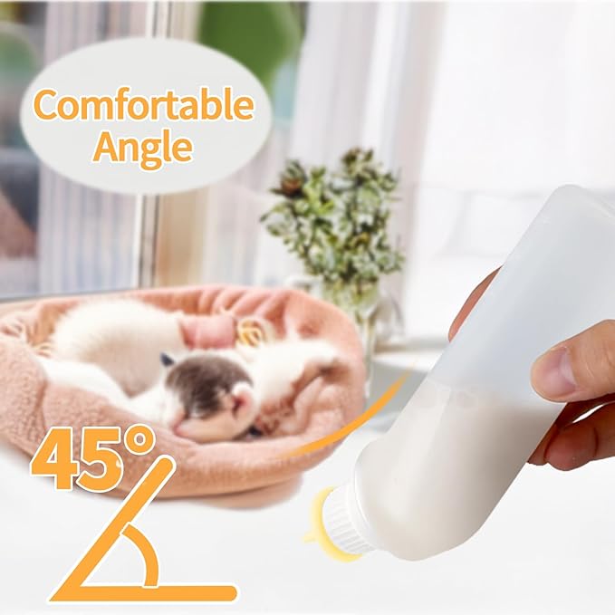 5Pack Kitten Bottle for Nursing Puppy Milk Kitten Bottles Feeding Kit Silicone Nipple for Newborn Pets Kittens, Puppy,Squirrel (Yellow)