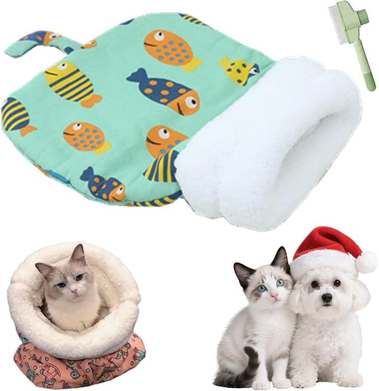 Cozy Pet Nest for Cats, Cozy Pet Nest for Cats and Dogs, 2025 New Winter Sleeping Bag with Thickened Pockets, Cat Bed Cave Sleeping Bag,Self Warming Pad Sack for Kitten/Puppy (Green, 14 * 18in)