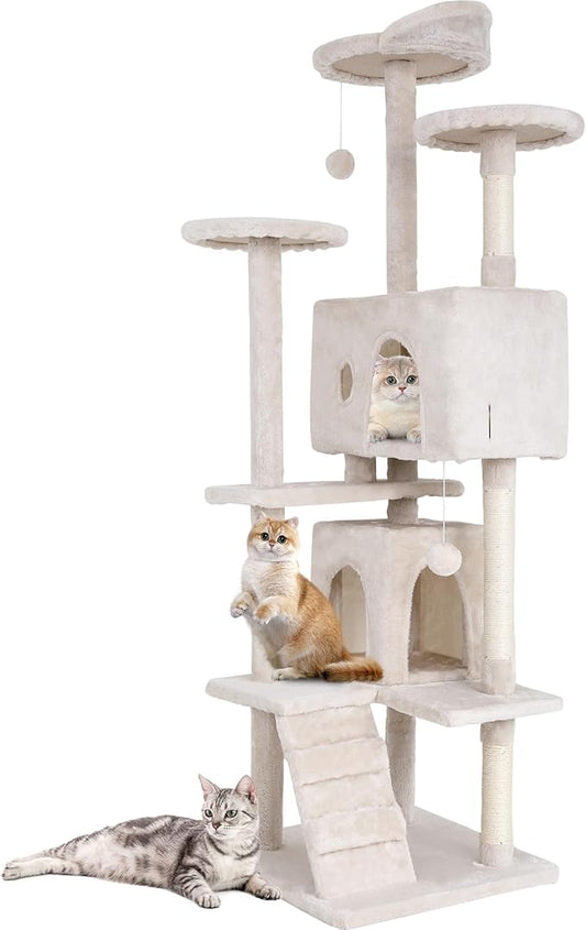 BestPet 70in Cat Tree Tower for Indoor Cats,Multi-Level Cat Furniture Activity Center with Cat Scratching Posts Stand House Cat Condo with Funny Toys for Kittens Pet Play House (Cream, 70in)