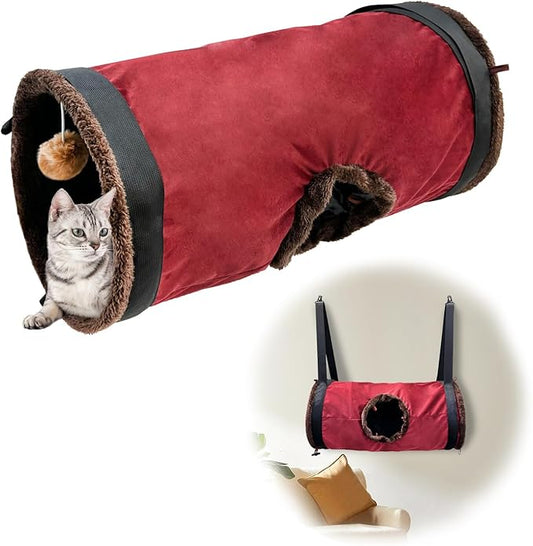 Cat Tunnel, Hangable Cat Tube, Indoor Cat Toy, Collapsible Cat Play Tunnel with Balls, Interactive Cat House for Kitty, Kitten, Rabbit, Puppy