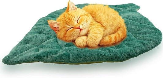 Leaf Shaped Self-Warming Cat Bed Mat – 26"x20" Flannel & Cotton Pet Pad, Warm Pet Cat Mat for Indoor, Soft Kitten Cushion & Puppy Mattress (Green)