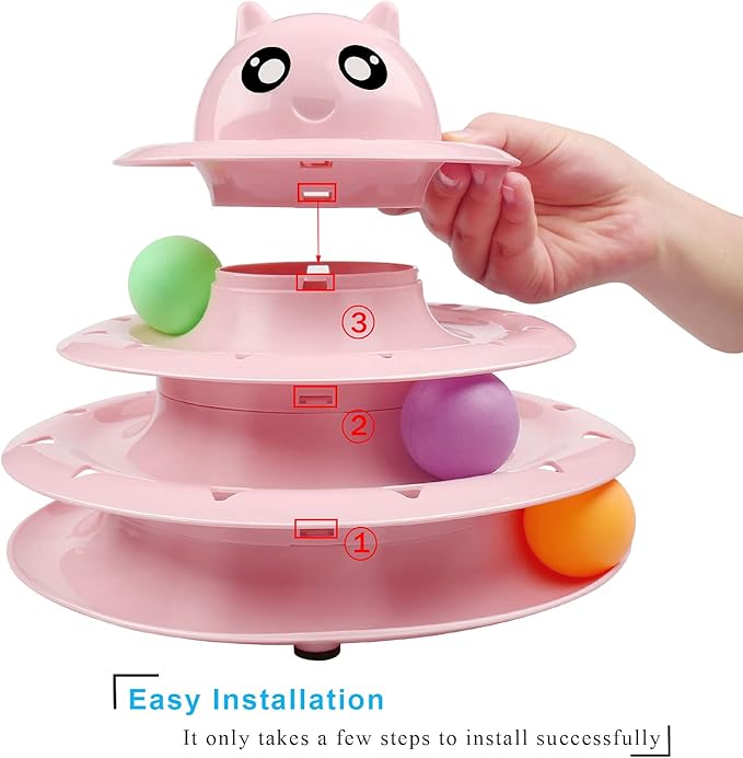 UPSKY Cat Toy Roller 3-Level Turntable Cat Toy Balls with Six Colorful Balls Interactive Kitten Fun Mental Physical Exercise Puzzle Toys