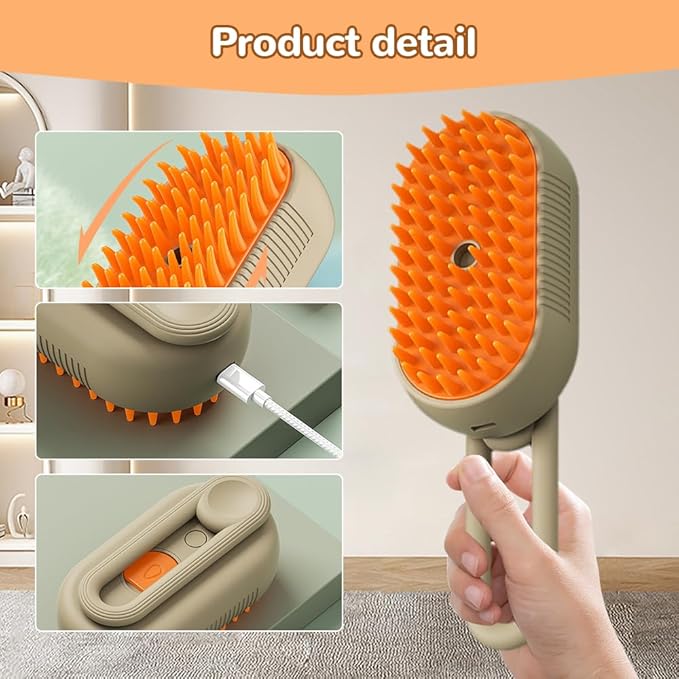 Pet Steam Groomer Brush Electric,2025 Electric Cat Grooming Brush for Massaging and Cleaning Shedding Pets Hair,3 in 1 Pets Steam Brushes Hair Removal Comb for Cats Dogs (Khaki)