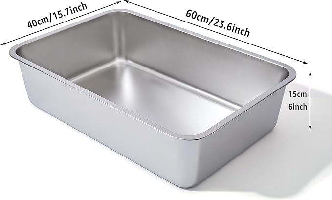 Stainless Steel Litter Box, 23.6“x15.7"x6" Deep Stainless Steel Cat Litter Box Extra Large, XL Metal Litterbox for Big Cats with High Sides, Non Stick Surface, Easy to Clean
