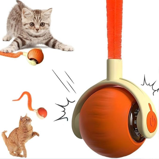 Rocfish Durable Interactive Cat Toys for Indoor Cats, Smart Automatic Cat Chase Ball Toy, Upgraded Speedy Tail Kitten Toy for Bored Indoor Adult Pets (Orange)