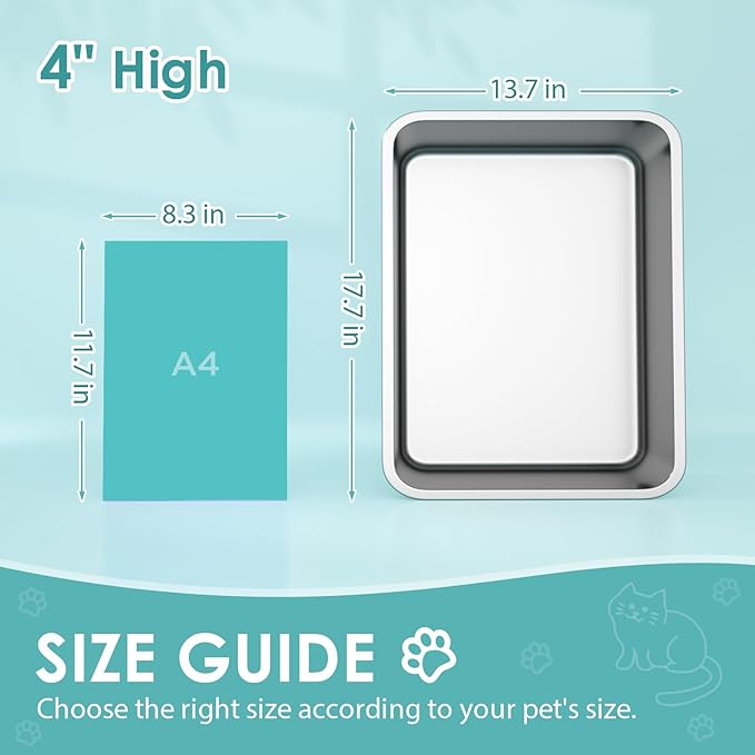 IKITCHEN Stainless Steel Cat Litter Box, Large Metal Litter Pan for Cats, Kitty Litter Box Never Absorbs Odors, Low Side Entry Non Stick, Easy Clean 17.5 x 13.5 x 4 inches