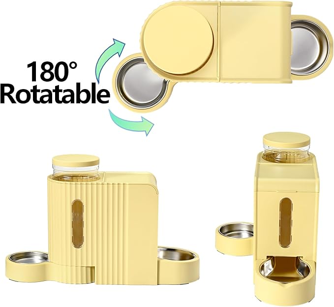 Automatic Cat Food Feeder and Water Dispenser,2 in 1 Gravity Cat Feeder and Water Dispenser with Stainless Steel Bowl,2 Pack Large Capacity Self Feeding for Small Medium Pets Puppy Kitten