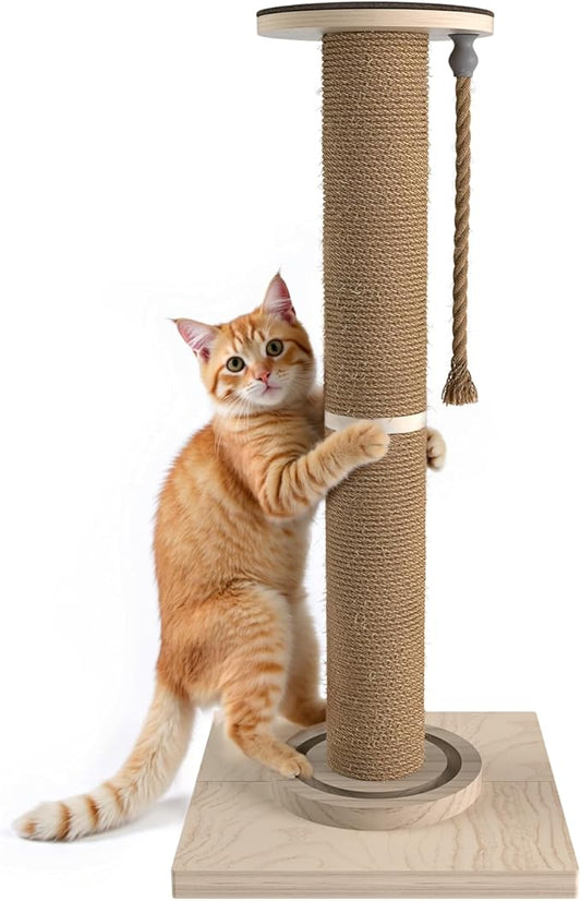 Cat Scratching Post, 32 Inch Tall Scratching Post for Indoor with Hemp Rope and Track Toy Ball Cat Scratcher for Medium and Large Cats