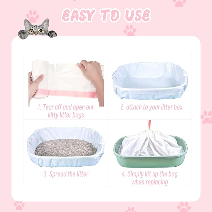 100 Counts Cat Litter Box Liners, 27" x 15" Drawstring Bags for Kitty Litter Pan Receptacles, One Step Cleaning, Heavy Duty, Extra Thick & Tear Resistant (Small Size / 100 Counts)