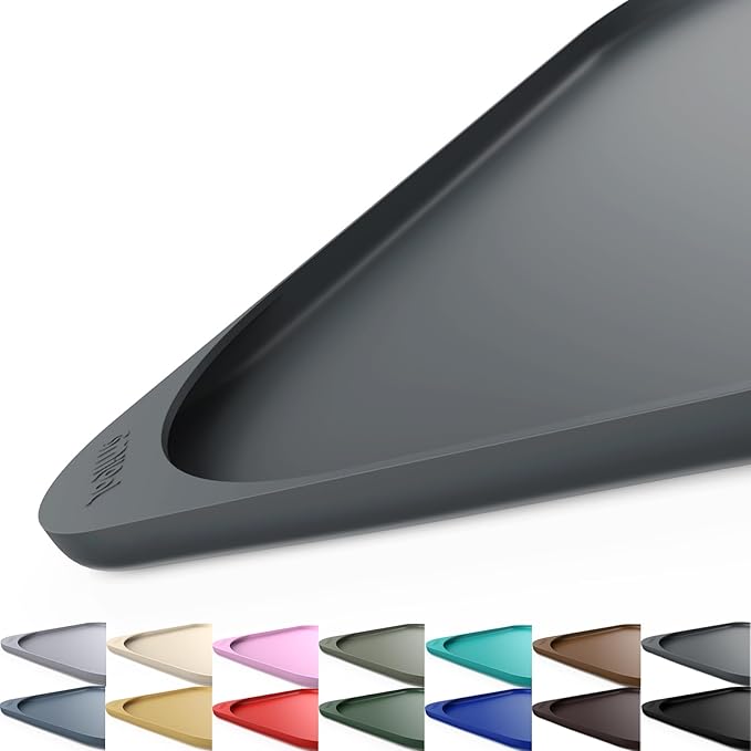 Silicone Pet Feeding Mat with Raised Edge & Residue Collection Pocket for Food and Water, Dog Bowl Mats, Cat Bowls Placemat with High Lip for Floor Waterproof, 22 x 14 x 0.8 Grey