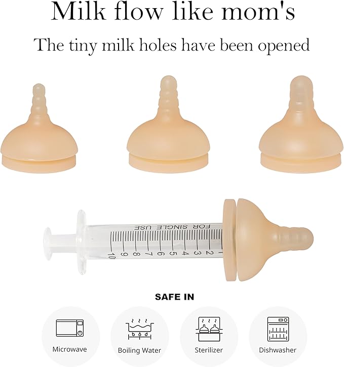 Silicone Feeding Nipple and Syringes for All Breed of Puppies and Other Animals Dongdong pet (4 Size Nipple+6 Syringes)