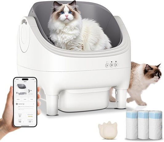 Himix Self Cleaning Litter Box, Large Open-top Automatic Cat Litter Box for Multiple Cats with APP Control, Safety Sensor and Odor Control, Includes 60 Pcs Trash Bags