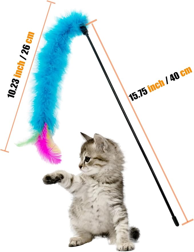Cat Wand Feather Toys, 6 Pieces Interactive Cat Feathers Teaser Toy for Indoor Cats Play