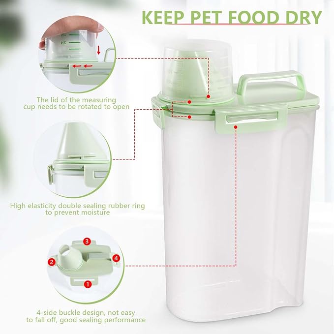 SenseYo 2.5lb Pet Food Storage Container with Measuring Cup, 3L Cat Food Storage Container Dog Food Storage BPA Free for Small Dog, Cat, Bird (Green)