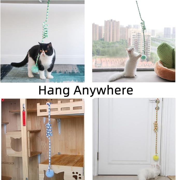 Cat Toy Sisal Ball Hanging Cat Toy Handmade Cat Rope Ball Chew Eco-Friendly Toy Pets Interactive Toy Cat Toys for Indoor Cats (yellowbluegreen, 3pcs)
