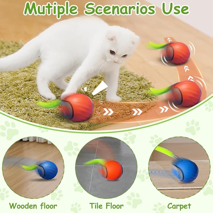 Interactive Cat Toys for Indoor Cats, Smart Interactive Cat Toy Ball with Tail Automatic Kitten Toys for Bored Indoor Adult Cats Two Speed Adjustment (Orange)