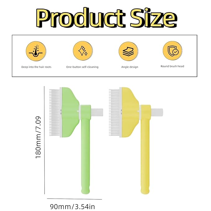360° Press and Rotate Flea Comb for Cats and Dogs - Self-Cleaning Pet Hair Removal Tool with Release Button & Long-Short Stainless Steel Teeth for Shedding (Green)