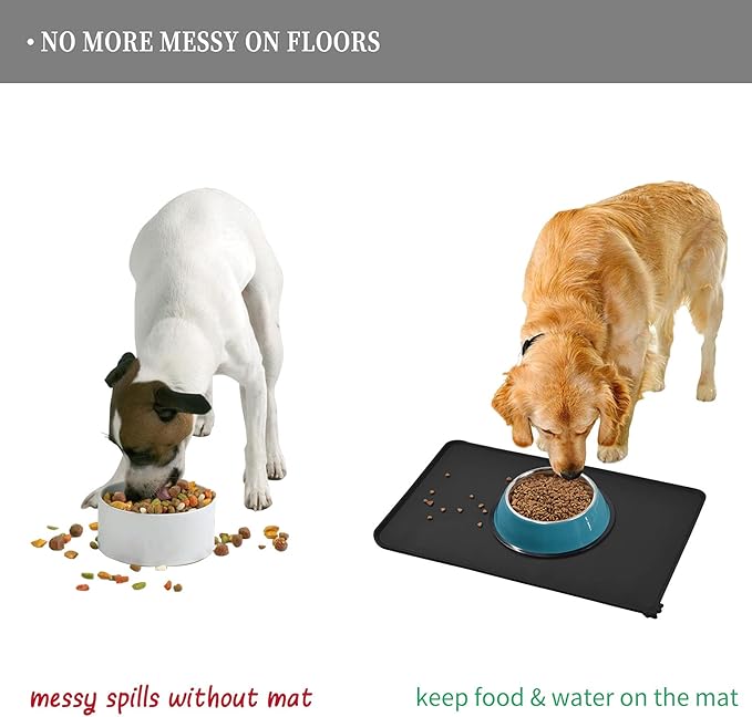 Waterproof Pet Feeding Mat with High Raised Edges, Heavier and Thicker Placemats for Cat Dog Water Bowl with BPA Free, Dogs Cats Food Mats for Messy Drinkers to Prevent Spill and Protect Floors