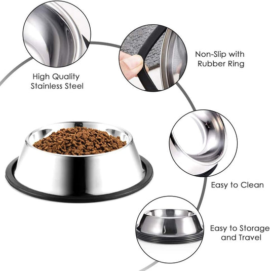 Stainless Steel Dog Bowls, 6 Cup/48oz Cat Bowl Water and Food with Rubber Base, Pet Bowls for Large Dogs and Pets, 2Pack