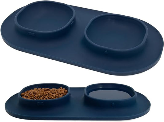 Dog Food Bowls Pet Bowls & Dog Water Bowls with No-Spill and Non-Skid, Feeder Bowls with Dog Bowl Mat for Small Medium Large Size Dogs Cats Puppy Pets, Dog Dishes (Blue)