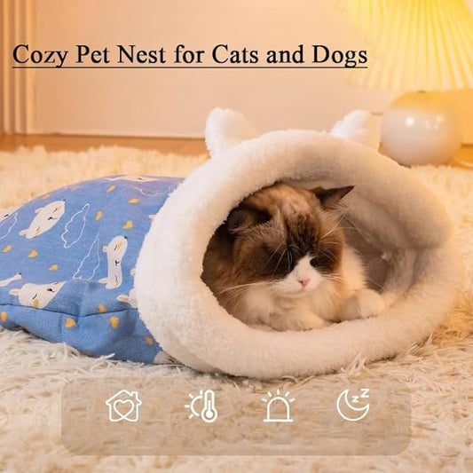 Cozy Pet Nest for Cats, Cozy Pet Nest for Cats and Dogs, 2025 New Winter Sleeping Bag with Thickened Pockets, Cat Bed Cave Sleeping Bag,Self Warming Pad Sack for Kitten/Puppy (A, 18 * 22in)