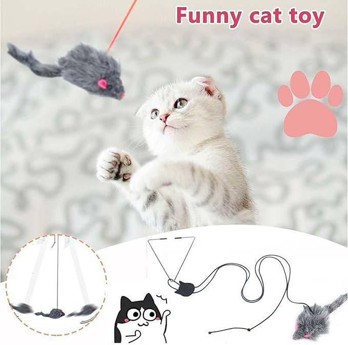 Cat Toy Rope Mouse Play Supplies, Hanging Retractable Cat Catching Mouse Toy, Funny Door Hanging Bouncing Mouse Retractable Plush Mice Cat Interactive Toy (Black)